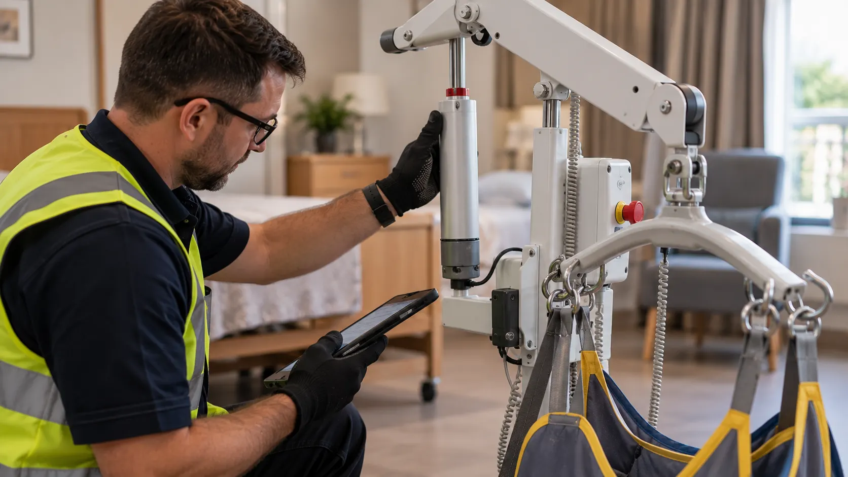3. Technician Inspecting Patient Lift